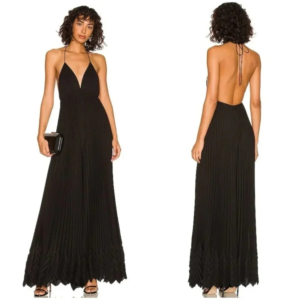 ALICE + OLIVIA Black Adalyn Halter Pleated Jumpsuit SZ US 12 - Picture 2 of 8